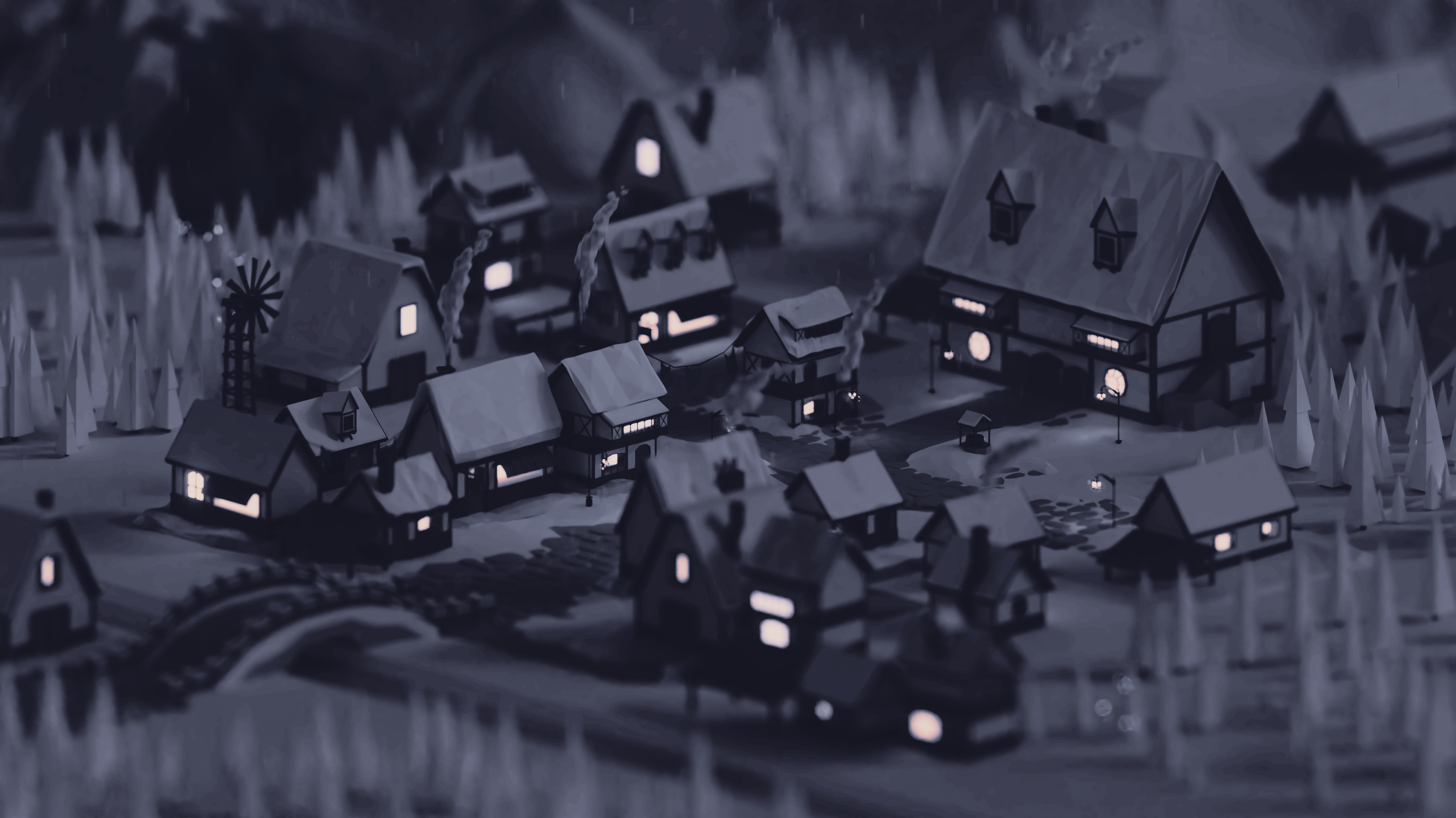 voxel-houses-monochrome